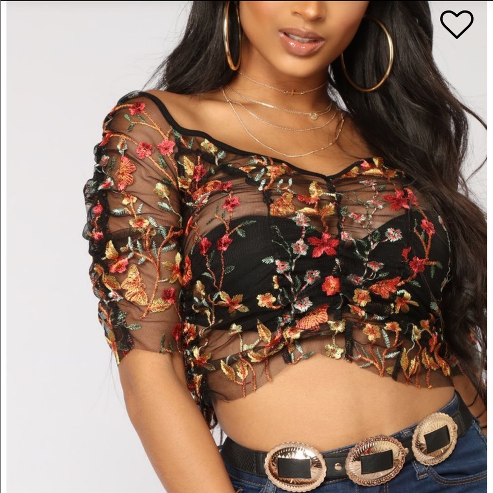 Floral mesh cropped top